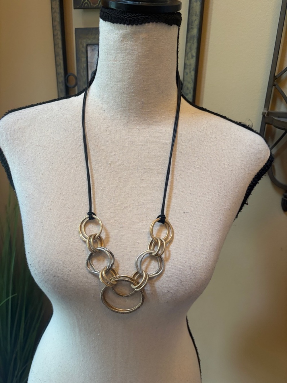 Gold and Silver Interlocking Ring Necklace
